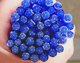 coe 96 Flower: Cobalt Rose - 1 oz Murrini Murrine Millefiori Vitrigraph Cane- MINZABELLA MURRINI by Glassworks Northwest