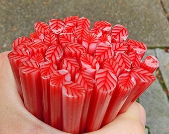 coe 96 Med Leaf: Blushing - 1 oz Murrini Murrine Millefiori Vitrigraph Cane - MINZABELLA MURRINI by Glassworks Northwest