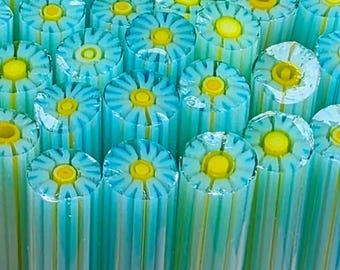 COE 90 Murrini Flower: Aqua-holic - 1 oz Cane/Sticks
