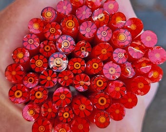 coe 90 Flower: Flame Red - 1 oz Murrini Murrine Millefiori Vitrigraph Cane- MINZABELLA MURRINI by Glassworks Northwest