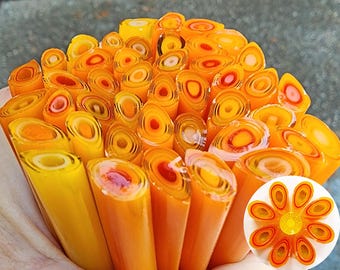 coe 96 Flower Petal: Crazy About Citrus - 1 oz Murrini Murrine Millefiori Vitrigraph Cane - MINZABELLA MURRINI by Glassworks Northwest