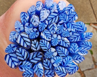coe 90 Med Leaf: Blue China - 1 oz Murrini Murrine Millefiori Vitrigraph Cane - MINZABELLA MURRINI by Glassworks Northwest