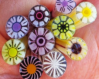 COE 90 Murrini Floral Mix: Purple Lime - 1.5 oz Cane/Sticks