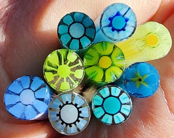 coe 96 Floral Mix: Blue Green - 1.5 oz Murrini Murrine Millefiori Vitrigraph Cane - MINZABELLA MURRINI by Glassworks Northwest