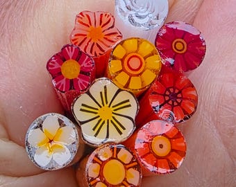 COE 90 Murrini Floral Mix: Red Orange Yellow - 1.5 oz Cane/Sticks