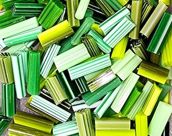 coe 90 Leaf Chunk Mix: Greenies - 1 oz Murrini Murrine Millefiori Vitrigraph Cane - MINZABELLA MURRINI by Glassworks Northwest