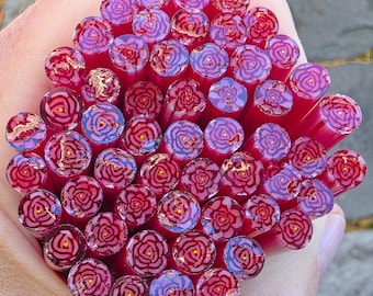 COE 90 Murrini Flower: Red Rose - 1 oz Cane/Sticks