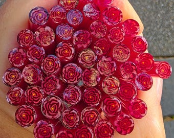 COE 96 Murrini Flower: Roses are Red - 1 oz Cane/Sticks
