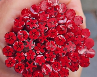 COE 90 Murrini Flower: Red Velvet Cake - 1 oz Cane/Sticks