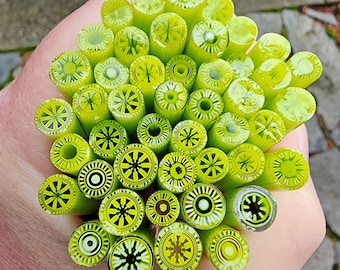 coe 90 Extra-Fancy Murrini: Get in Lime - 1 oz Murrini Murrine Millefiori Vitrigraph Cane - MINZABELLA MURRINI by Glassworks Northwest