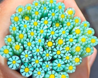 coe 90 Flower: Turquoise Temptation - 1 oz Murrini Murrine Millefiori Vitrigraph Cane- MINZABELLA MURRINI by Glassworks Northwest