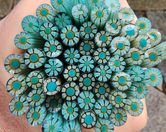 coe 96 Flower: Optimistic - 1 oz Murrini Murrine Millefiori Vitrigraph Cane- MINZABELLA MURRINI by Glassworks Northwest