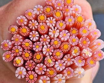 coe 90 Flower: Tickled Pink - 1 oz Murrini Murrine Millefiori Vitrigraph Cane- MINZABELLA MURRINI by Glassworks Northwest