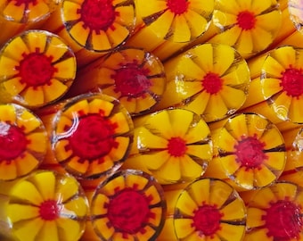 COE 90 Handmade Flower Murrini "Super Stunning" | 1 oz Cane | Bullseye Compatible Fusible Glass for Fusing, Jewelry, Mosaics