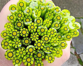 coe 90 Flower: Granny Smith Green - 1 oz Murrini Murrine Millefiori Vitrigraph Cane - MINZABELLA MURRINI by Glassworks Northwest