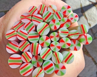 coe 96 Holiday: Dasher's Bauble Mix - 1.5 oz Murrini Murrine Millefiori Vitrigraph Cane- MINZABELLA MURRINI by Glassworks Northwest