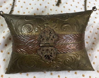 Antique Brass Pillow Purse with Velvet Lining