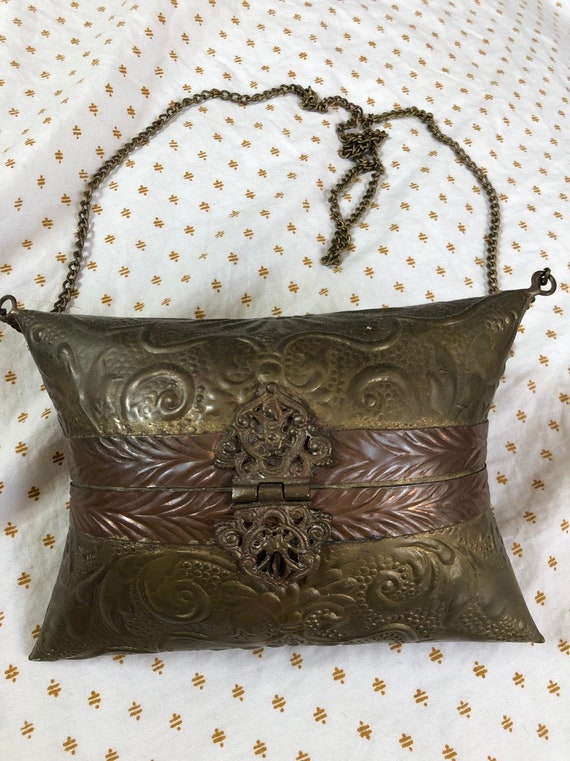 Antique Brass Pillow Purse with Velvet Lining