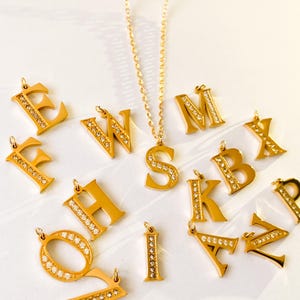 Gold Letter Necklace With Crystals – Personalized A-Z Alphabet Pendant ...