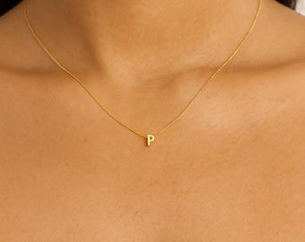 Dainty Initial Necklace • 14K Gold Plated Stainless Steel Letter Pendant
