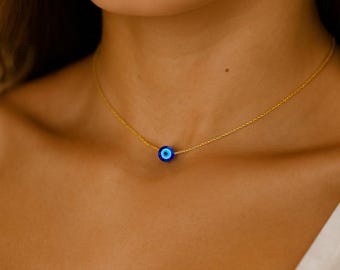 Evil Eye Necklace – 14k Gold Plated Chain with Blue Resin Pendant Uk