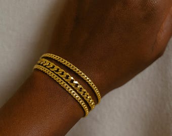 Pulsera de cadena de oro de 18 quilates con capas / Pulsera de acero inoxidable antideslustre / Pulsera ajustable 3 en 1 de oro para mujer / Joyería resistente al agua (Reino Unido)