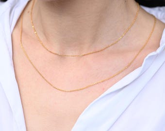 Collana girocollo minimalista con catena sottile, collana con catena delicata in oro 14 carati, regalo per la festa della mamma, regalo per lei, catena delicata, regalo per la festa della sposa