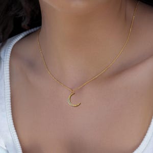 Crescent Moon Necklace – Gold Moon Pendant with Cubic Zirconia | Dainty Gold and Silver Jewelry | Celestial Jewelry Gift for Her Uk