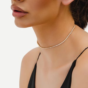 Dainty Tennis Choker Necklace, Diamond Gold Necklace, Crystal Jewelry, Diamond Tennis Choker, Tennis Necklace