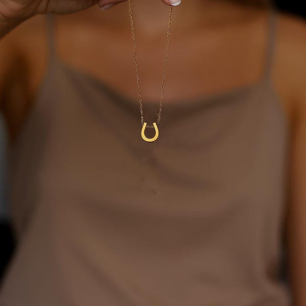 Delicate Gold Horseshoe Necklace – 14K Gold Plated Stainless Steel Pendant – Dainty Lucky Charm Jewelry – 9x10MM Horseshoe – Minimalist Neck