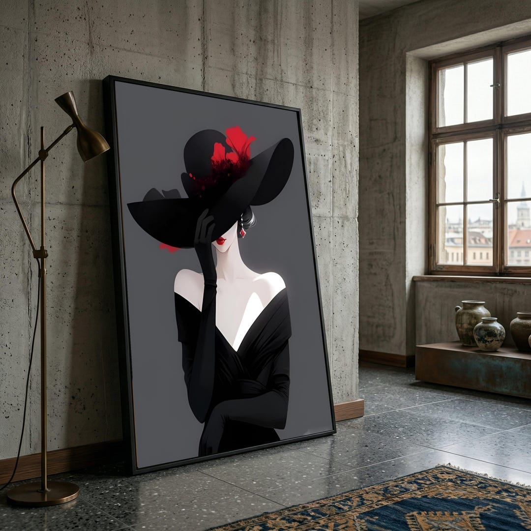 Elegant Woman Black Dress With Red Accents Canvas, Fashion Wall Art ...