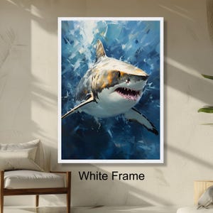 Majestic Great White Shark Ocean Wildlife Art, Marine Predators Wall Decor, Underwater Sea Life Dramatic Sea Creature Painting