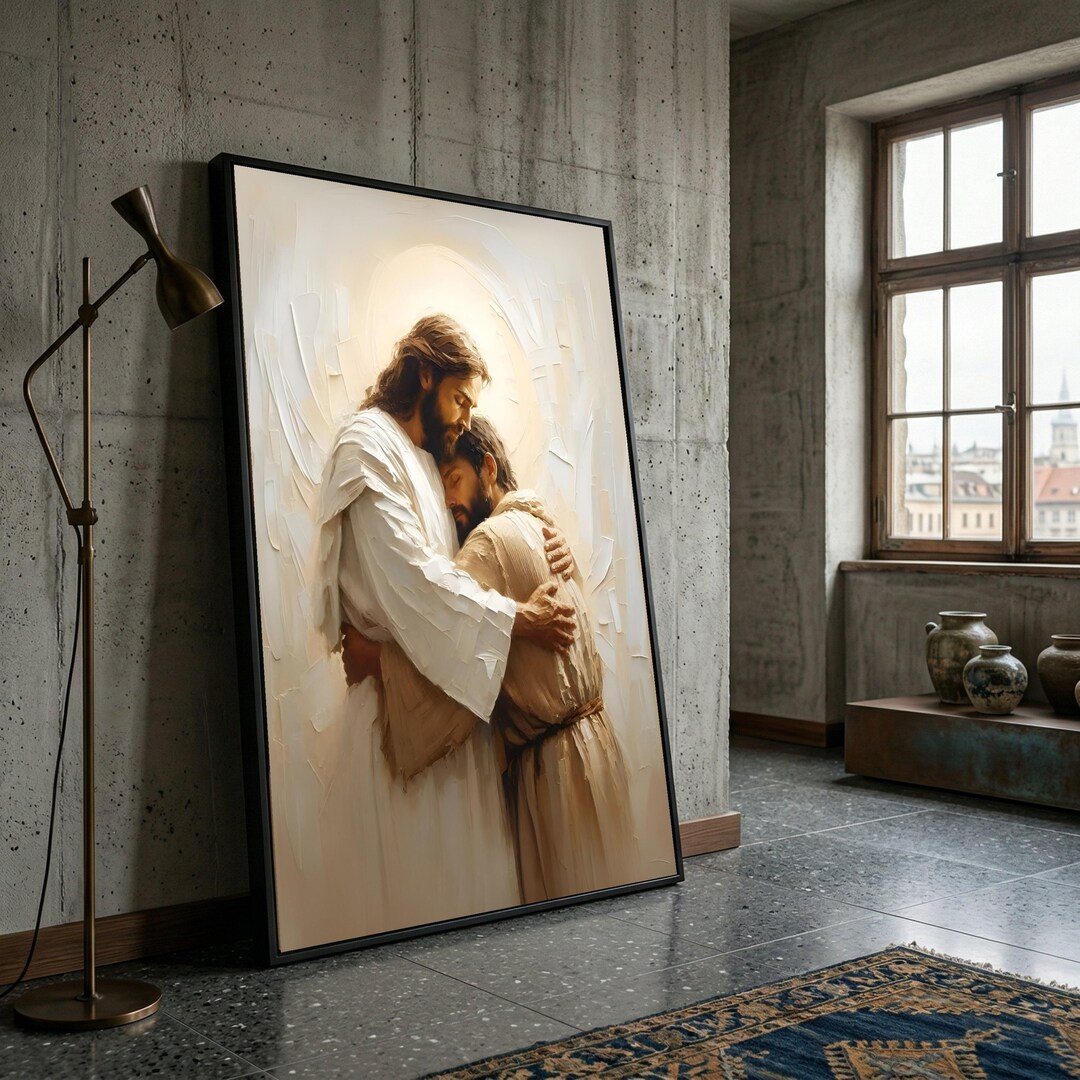 Loving Embrace Religious Canvas, Jesus and Disciple Wall Art, Spiritual ...