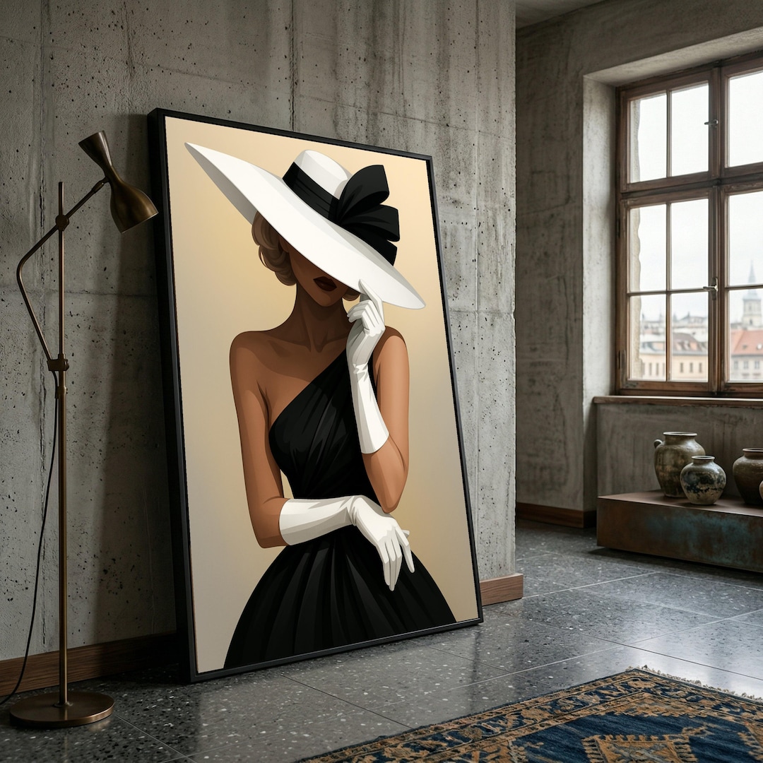 Elegant Woman Black Dress Canvas, Oversized Fashion Portrait Wall Art ...