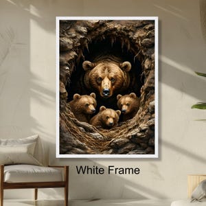 Mother Bear with Cubs Wall Art, Wildlife Animal Nursery Decor, Forest Animal Family Portrait, Rustic Nature Print, Ready to Hang