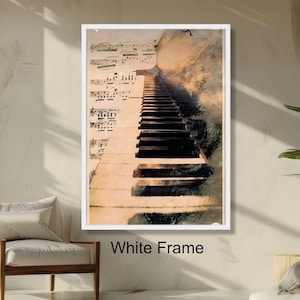 Vintage Piano Keys Wall Art, Musical Notes Decoration, Music Lover’s Abstract Retro Instrument Poster, Home Music Room Art