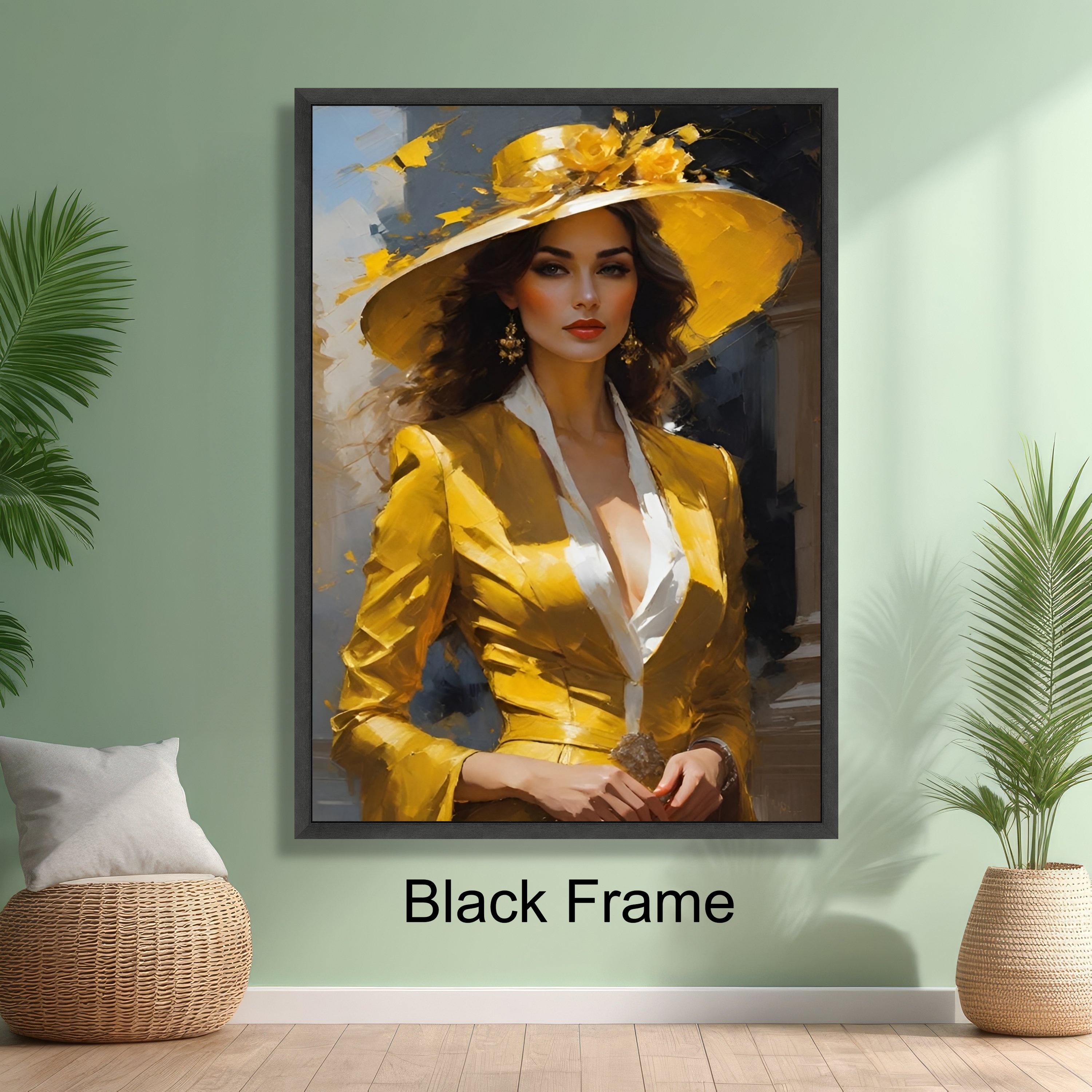 Elegant Woman in Yellow Hat Fashion Portrait Wall Art, Luxe Style Home ...
