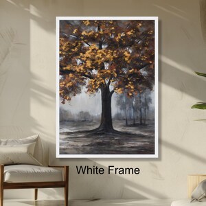 Majestic Autumn Tree Golden Fall Leaves Wall Art, Nature Landscape Painting, Rustic Home Decor, Forest Seasonal