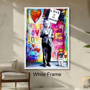 Colorful Love Message Inspirational Einstein Wall Art, Pop Art Home Decoration, Abstract Graffiti Style Love is the Answer Sign
