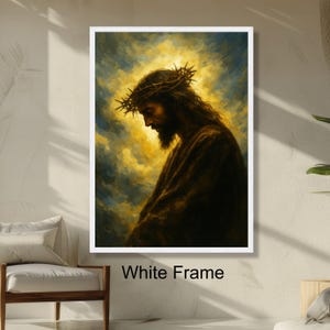 Jesus Christ with Crown of Thorns Religious Wall Art, Spiritual Christian Faith Home Decor, Prayer Reflection Painting