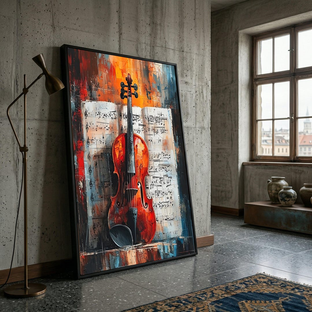 Vibrant Violin and Sheet Music Canvas, Musical Instrument Wall Art ...