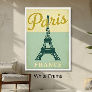 Vintage Paris Eiffel Tower French Landmark Wall Art, Travel Poster Decoration, Retro Paris France Print