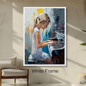 Young Girl Playing Piano Musical Instrument Wall Art, Impressionist Music Artwork, Home Decor Painting, Artistic Print