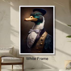 Elegant Duck Portrait Wall Art, Regency Style Animal Painting, Victorian Duck Decor, Unique Animal Ready to Hang Home Art