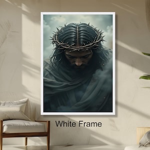 Jesus with Crown of Thorns Religious Wall Art, Christian Decor, Spiritual Painting, Inspirational Home Decoration