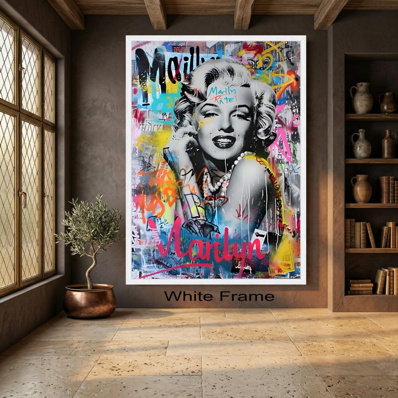 Marilyn Monroe Pop Art Canvas, Graffiti Style Wall Art, Retro Hollywood ...