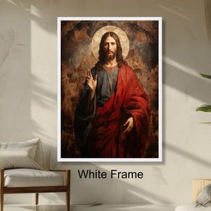 Classic Jesus Christ Portrait Wall Art, Religious Christian Decor, Sacred Heart Painting, Inspirational Home Decoration, Spiritual Print