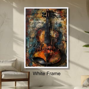 Abstract Violin Art, Musical Instrument Wall Decor, Vintage Sheet Music Classical Music Artwork, Home Music Room Decoration