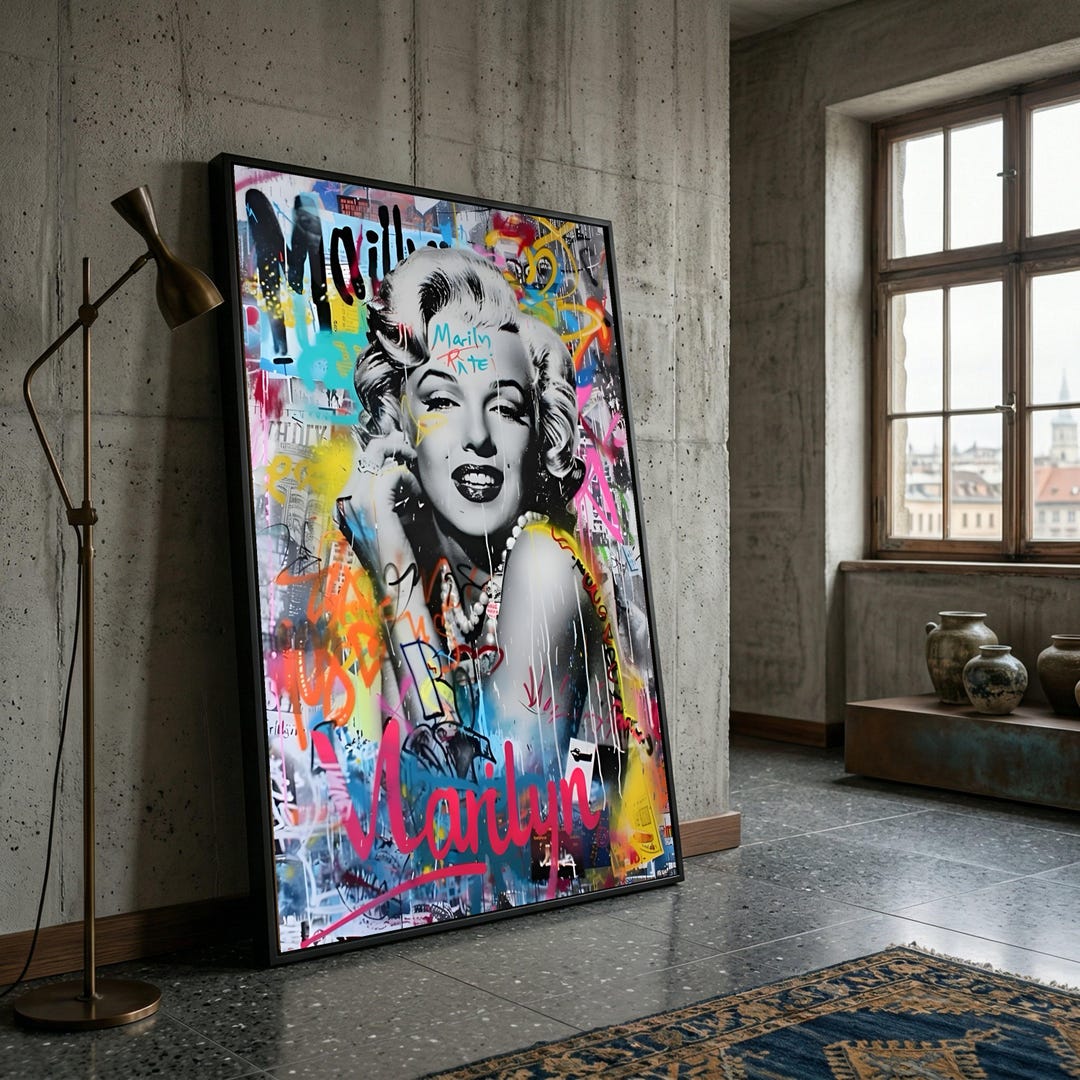 Marilyn Monroe Pop Art Canvas, Graffiti Style Wall Art, Retro Hollywood ...