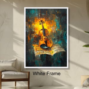 Vibrant Violin and Sheet Music, Music Instrument Abstract Art Painting, Warm Light Wall Art, Musical Decor for Home